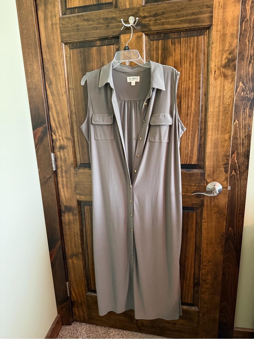 Soho Sleeveless Button-Front Maxi Dress in Taupe Gray